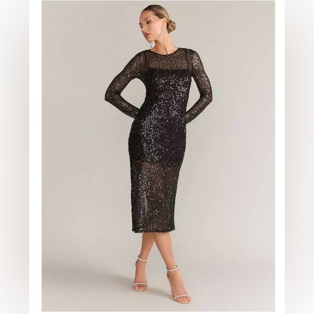 NWT Sans Souci Long Sleeve Sequin Sheer Maxi Dress size LARGE